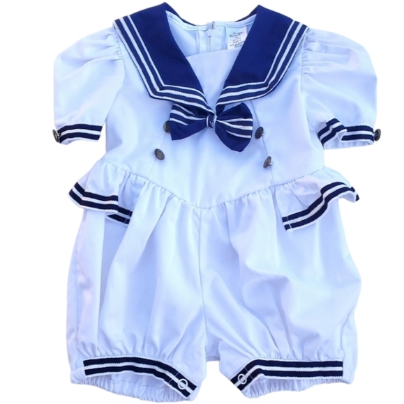 Vintage Baby Togs One-piece Bubble Romper White|Navy Sailor Girls 12 Months - Picture 1 of 5